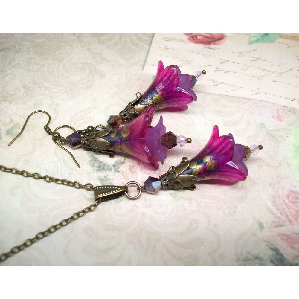 Art Nouveau Jewelry Set Vintage Style, Antique Bronze, Hand Painted Artisan Craf